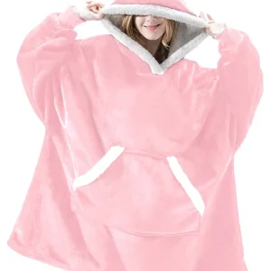 1pc Plain Hooded Wearable Blanket Pink