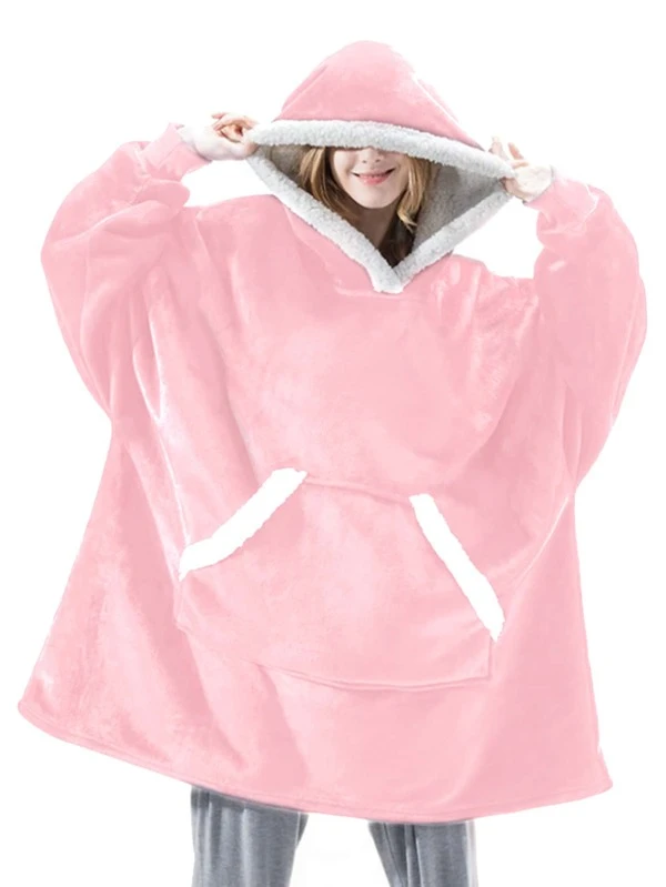 1pc Plain Hooded Wearable Blanket Pink