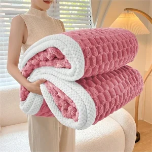 1pc Solid Color Thick Soft Blanket Coral Pink