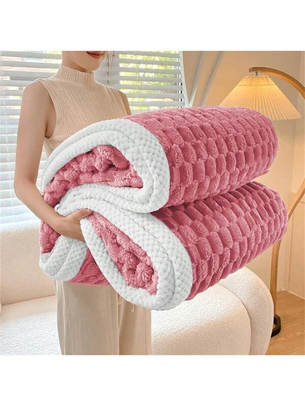 1pc Solid Color Thick Soft Blanket Coral Pink