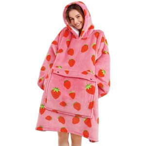 Narecte Oversized Blanket Hoodie Blanket For Women,Wearable Blanket Adult Giant Hoodie Cozy Sweatshirt Kawaii Stuff,Birthday Gifts For Women, For Sister,Teen Girl Gifts 1#Strawberry