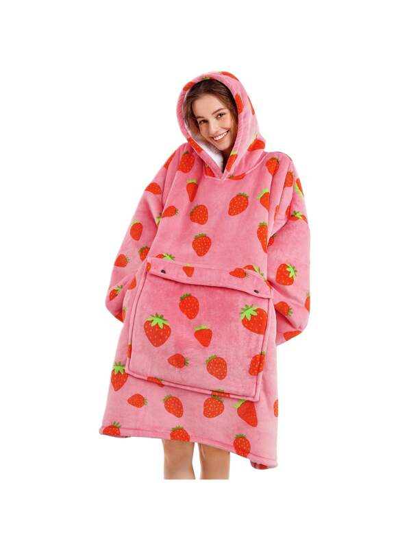 Narecte Oversized Blanket Hoodie Blanket For Women,Wearable Blanket Adult Giant Hoodie Cozy Sweatshirt Kawaii Stuff,Birthday Gifts For Women, For Sister,Teen Girl Gifts 1#Strawberry