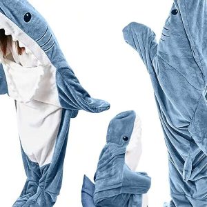 Shark Blanket Hoodie  Adult & Kid, Shark  Costume, Shark Blanket Wearable, Cozy Shark Pajamas Snuggie Blue and White