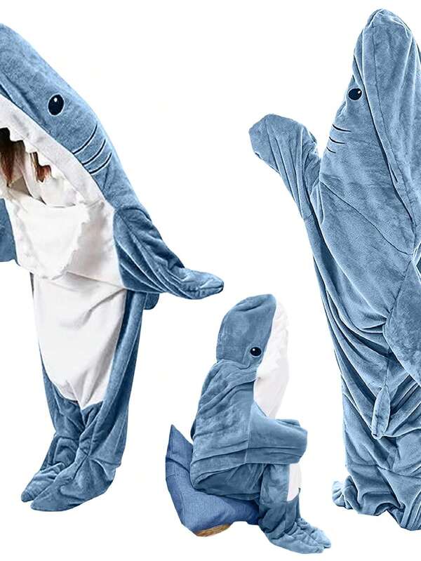 Shark Blanket Hoodie  Adult & Kid, Shark  Costume, Shark Blanket Wearable, Cozy Shark Pajamas Snuggie Blue and White