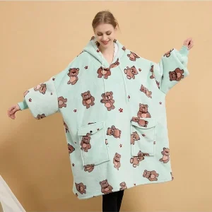 Oversized Hoodie Sweatshirt Blanket,Super Soft Warm Comfortable Blanket Hoodie,Suitable For Women And Men Little Bear