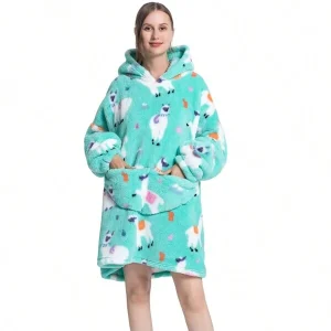 Wearable Blanket Hoodie, For Women Comfy Wearable Blanket With Pockets, Cozy Flannel Blanket Sweatshirt, Best Gifts Alpaca