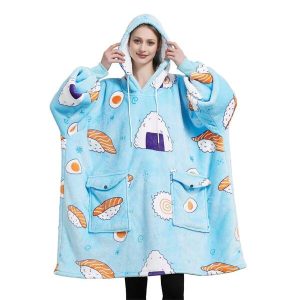 Oversized Hoodie Sweatshirt Blanket,Super Soft Warm Comfortable Blanket Hoodie,Suitable For Women And Men sushi