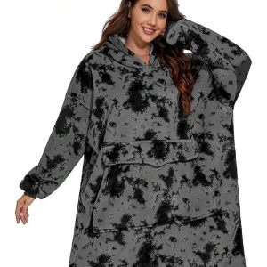 Wearable Blanket Hoodie, Oversized Sweatshirt Blanket Sleeves, Warm & Cozy Hooded Blanket Gifts For Women Men Dark Grey