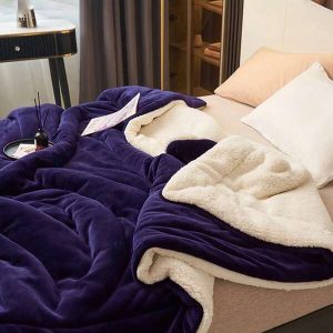 1pc Deep Purple Coral Fleece Soft And Cozy Plus Fleece Thick Blanket, Suitable For Bedroom And Guest Room Purple