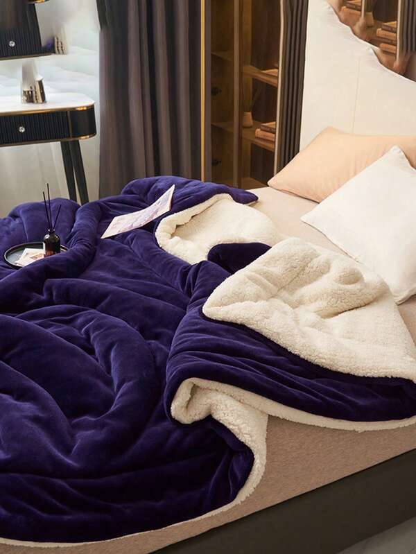 1pc Deep Purple Coral Fleece Soft And Cozy Plus Fleece Thick Blanket, Suitable For Bedroom And Guest Room Purple