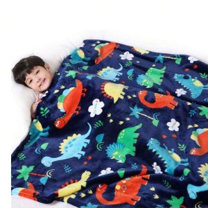 1pc Children Flannel Blanket, Soft And Warm, Suitable For Baby Room, Children Room, Sofa, Comfortable Baby Blanket, Cute Dinosaur Pattern, 60*40 Inches Navy Blue