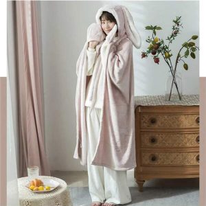 1pc Plain Color Wearable Plus Fleece Thick Blanket, Modern Simple Polyester Flannel Fluffy Thick Soft Comfortable Suitable For Living Room Sofa In Winter Pink