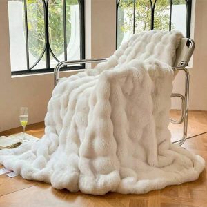 1pc Luxury Plush Rabbit Fur Blanket, Thick Milk Fleece, For Winter, Office Nap, Sofa Cover, Bedding Beige