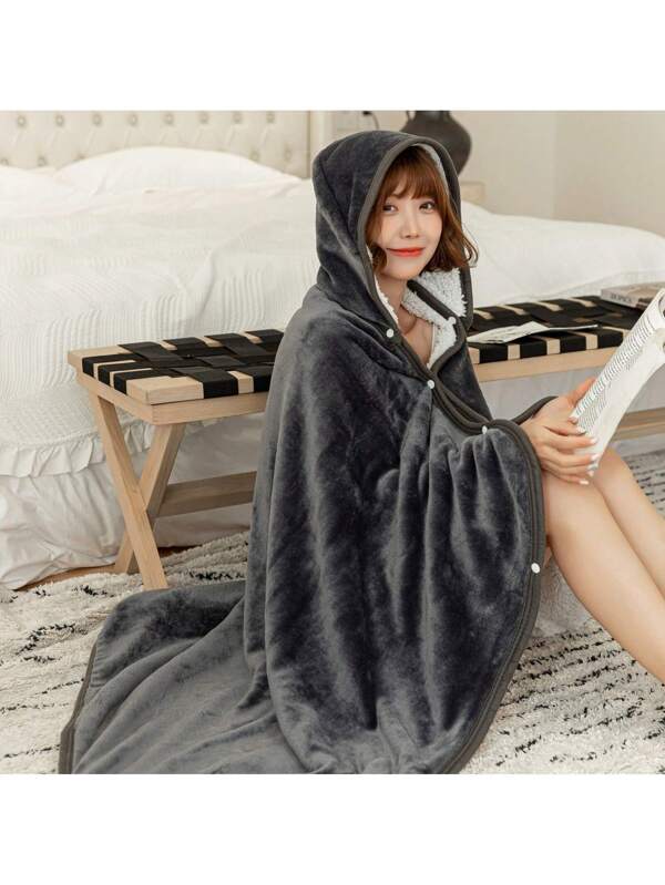 1pc Multifunctional Solid Color Double Layer Shawl Blanket Scarf For Winter & Office Use Dark Grey