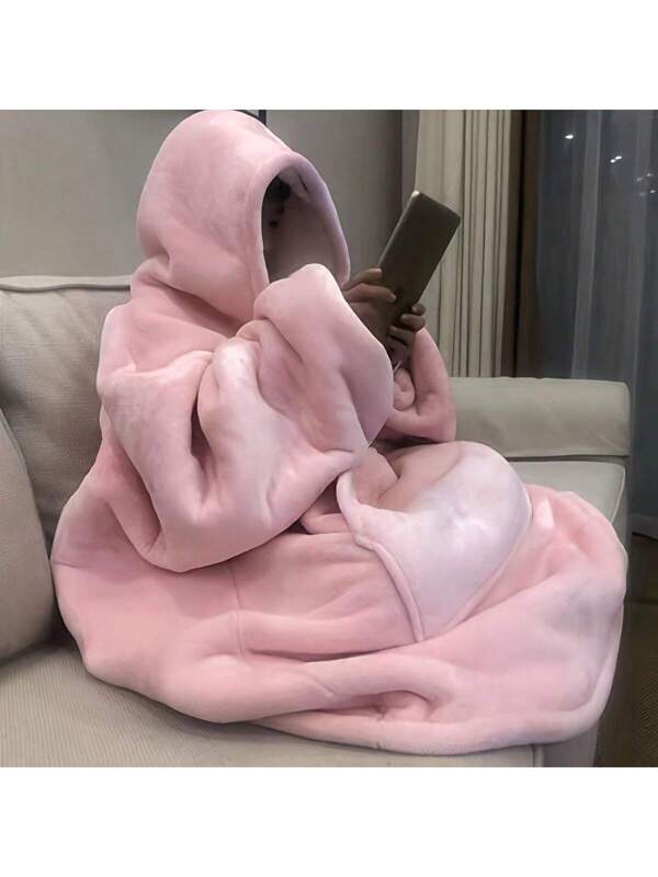 Cozy Oversized Hooded Wearable Blanket - Super Soft Sherpa-Lined Reversible Hoodie Sweatshirt With Kangaroo Pocket, Machine Washable Pink