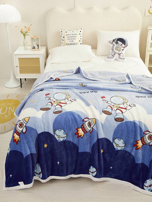 1 Piece Cartoon Animal Children's Blanket Blue Dolphin Cute Style Sofa Blanket Nap Blanket For Bedroom And Living Room Soft And Cosy Printed Coverlet Multicolor