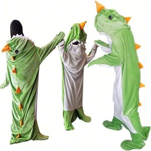 Dinosaur Blanket Dinosaur Sleeping Bag Tail Wearable Flannel Blanket Thickened Warm Loungewear Blanket Adults Cartoon Dinosaur Sleeping Bag Clothing Role Play Dinosaur Costume Gifts For Dinosaur Lovers Dinosaur Loungewear Pajamas Multifunctional Blanket Green