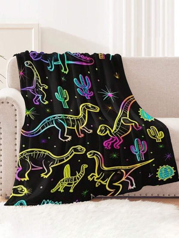 1pc Cute Cartoon Dinosaur Flannel Children Blanket, Soft Sofa Pad, Multi-Functional Plush Bed, Office & Travel Throw Rug, Picnic, Home Decor, Cozy Wrap, Chair Cover, Sleeping Mat Multicolor