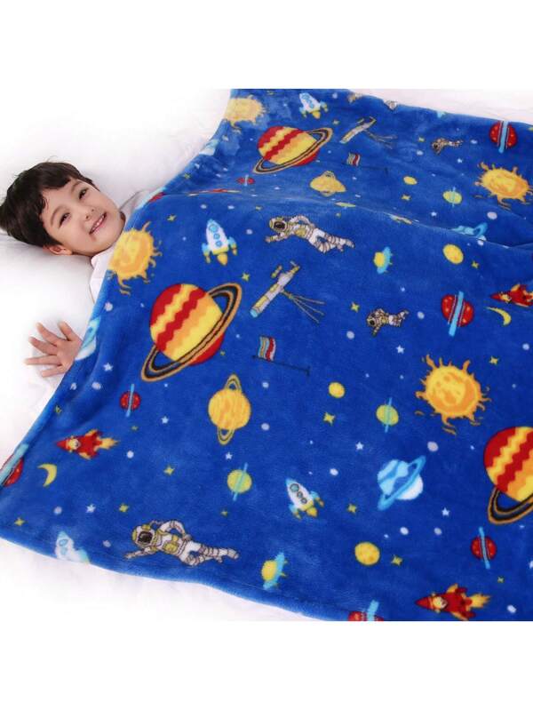 Cartoon Flannel Blanket For Boys And Girls, 300 GSM Thick Blanket For Birthday Gifts, Cozy Flannel Throw Blanket Space