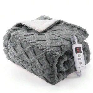 Heated Throw Blanket - Thick Tufted Sherpa Electric Blanket With 10 Heating Levels And 10 Time Settings, Machine Washable Fast Heating Blanket , Grey US A Type Plug(110-127V)