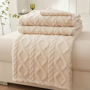 1pc Lamb Fleece Blanket Comfortable Soft 3D Fashionable Design Plush Thick Warm Blanket, Soft Warm Plush Air Conditioning Blanket Flannel Throw Blanket, Multifunctional Blanket For Bed Couch Travel Khaki